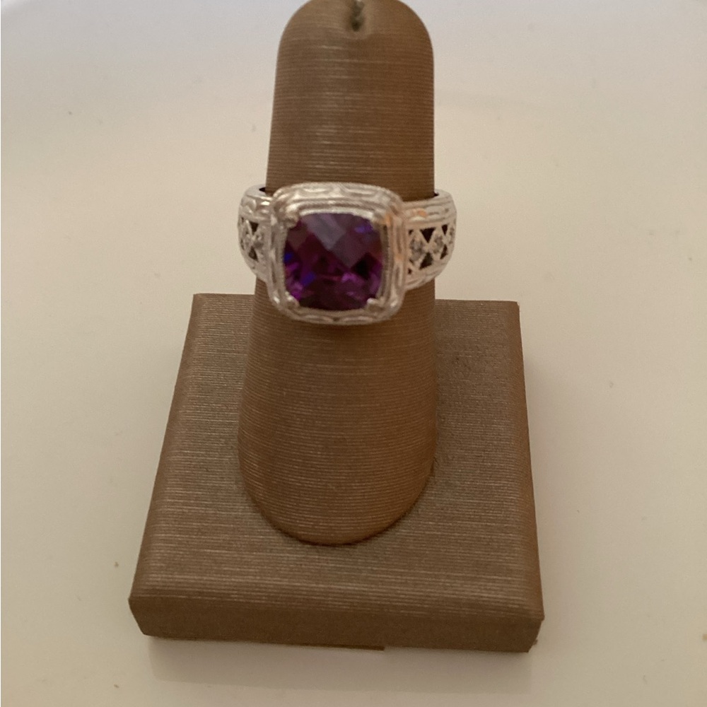 Vintage Tacori Cushion Cut Amethyst & CZ Over 925 Sterling Silver Ring - Picture 6 of 13